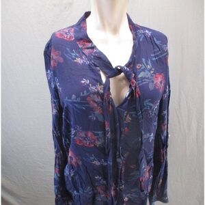 Splendid Navy Floral Tie-Front Blouse